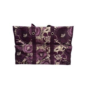 Thirty One 10th Anniversary Plum Awesome Blossom #409M Utility Tote Purple Gray